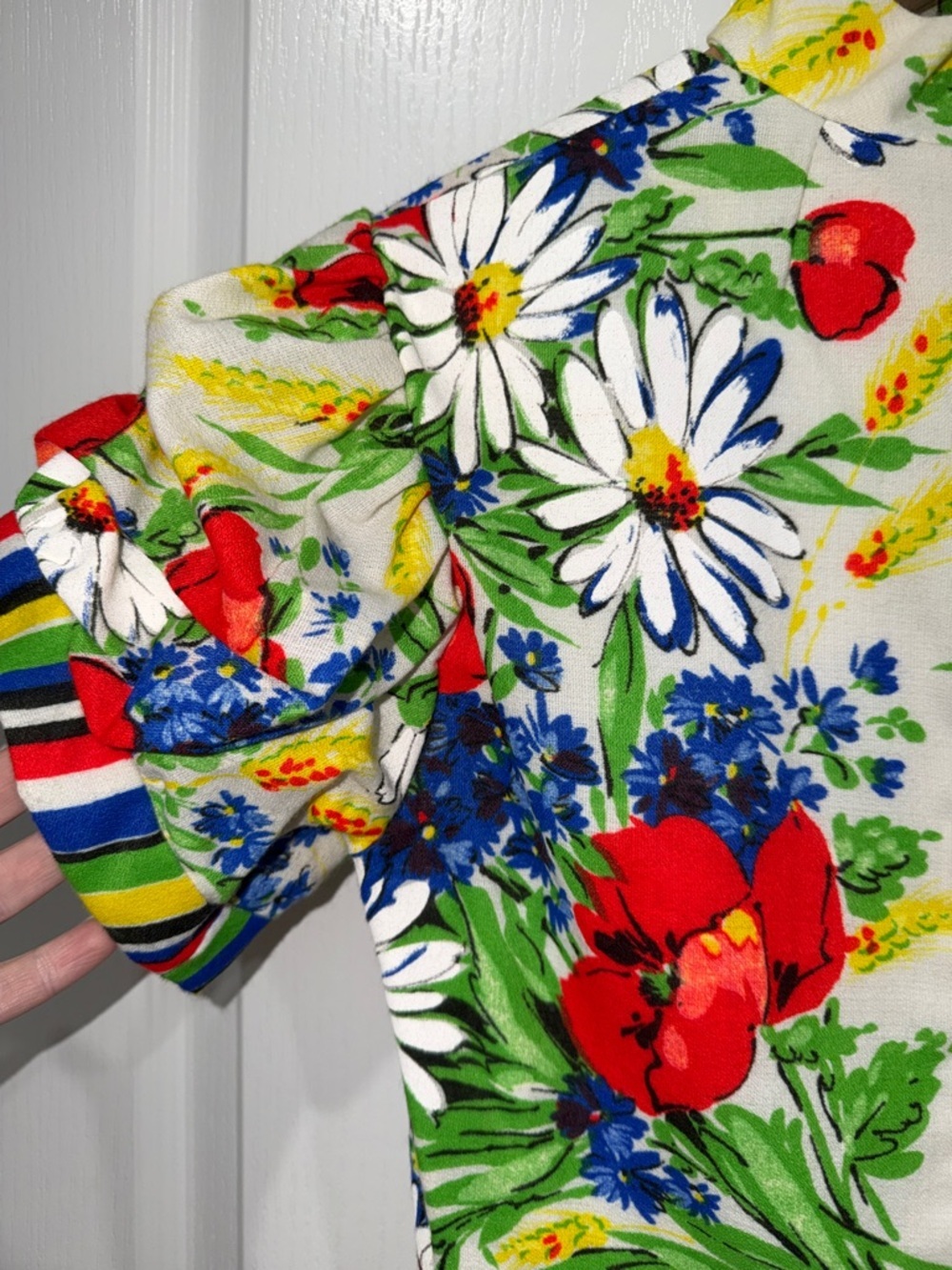 Vintage Emma Domb Maxi Dress - 1960s Rainbow Bright Daisy Floral Border- Small - Picture 6 of 9